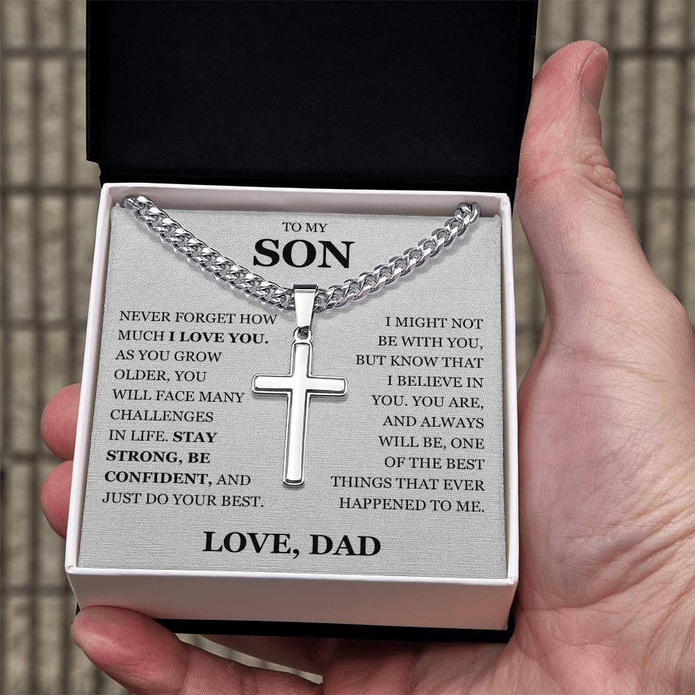 To My Son - Artisan Cross with Cuban Link Chain