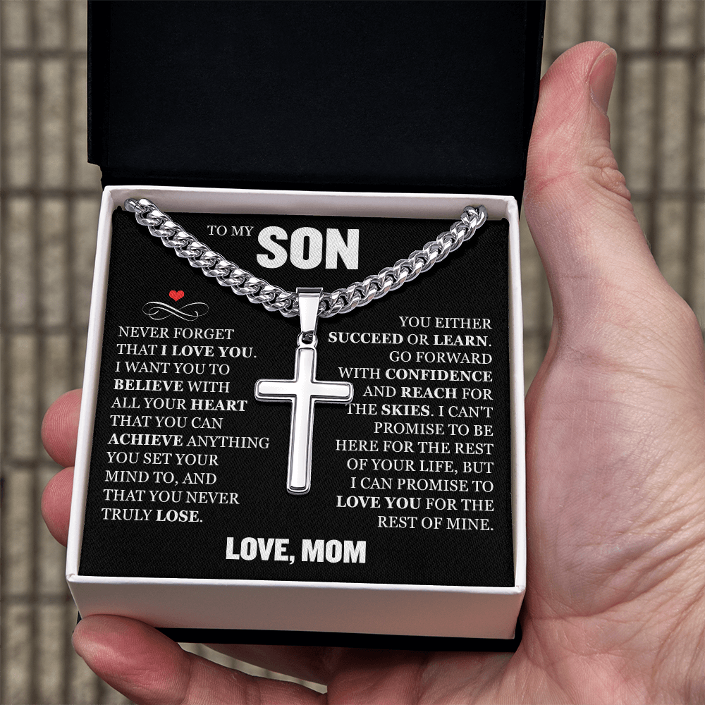 Cross Cuban Link Chain - To My Son "Never Forget That I Love You"