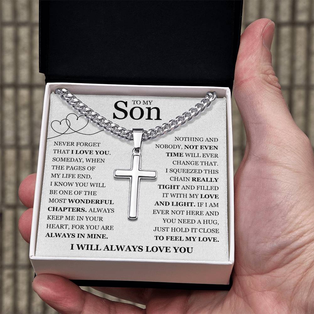 To My Son - Artisan Cross with Cuban Link Chain