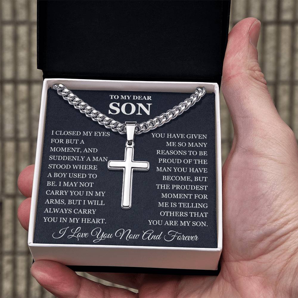 To My Son - Artisan Cross with Cuban Link Chain