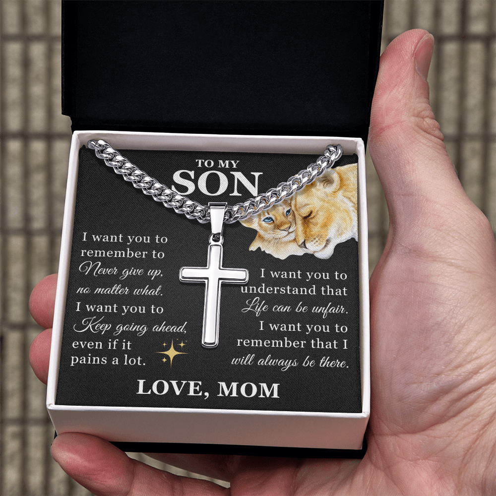 Artisan Cross with Cuban Link Chain - To My Son "Keep Going Ahead"