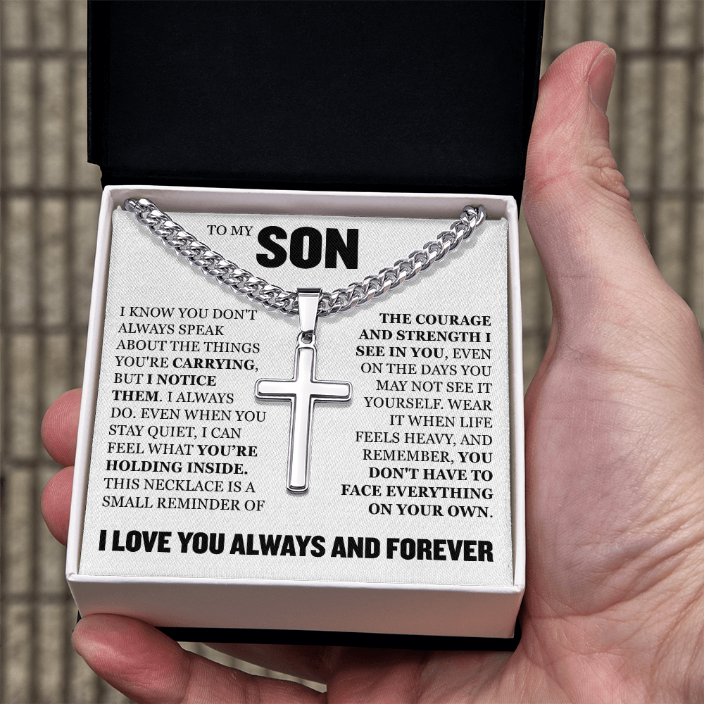 Cross Cuban Link Chain - To My Son "The Courage and Strength I See In You"