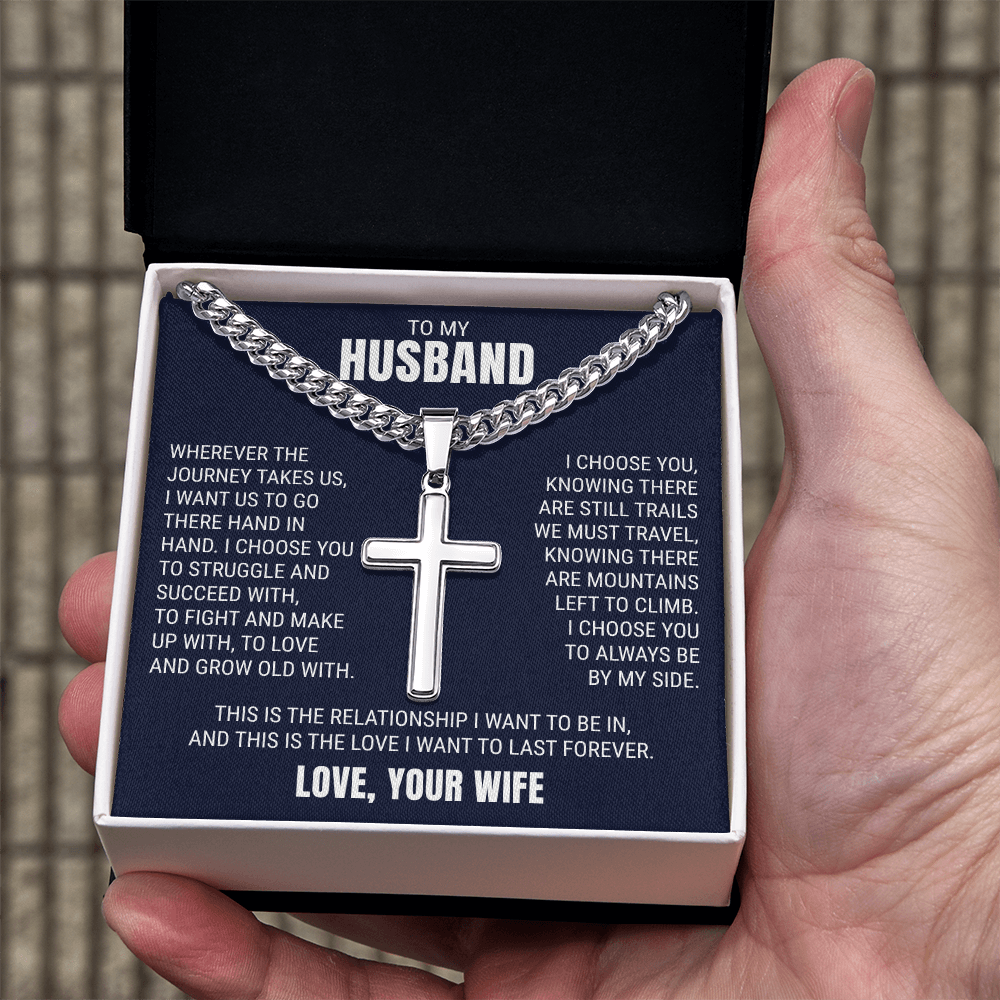 Cross Cuban Link Chain - To My Husband "I Choose You"