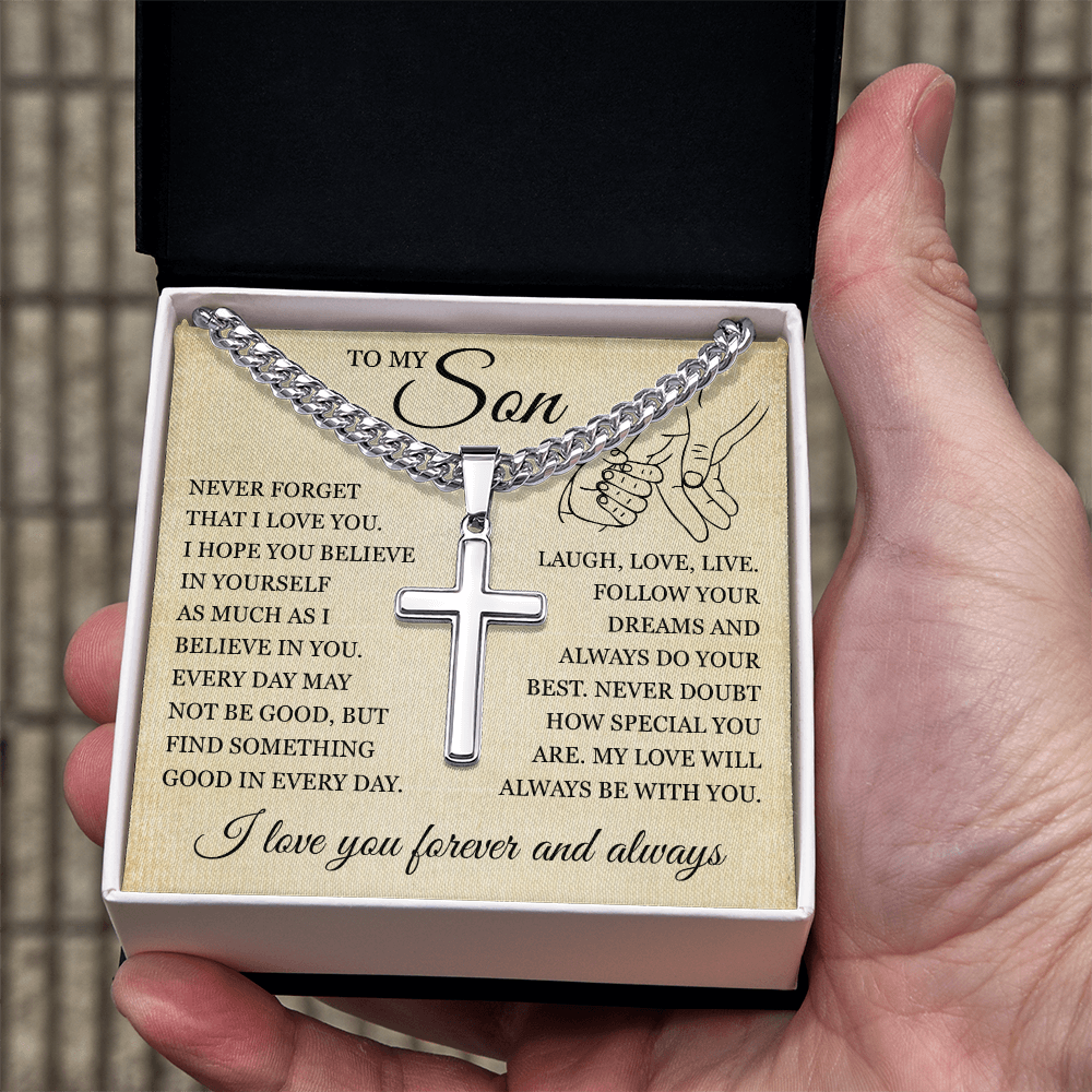 Cross Cuban Link Chain - To My Son "I Believe In You"
