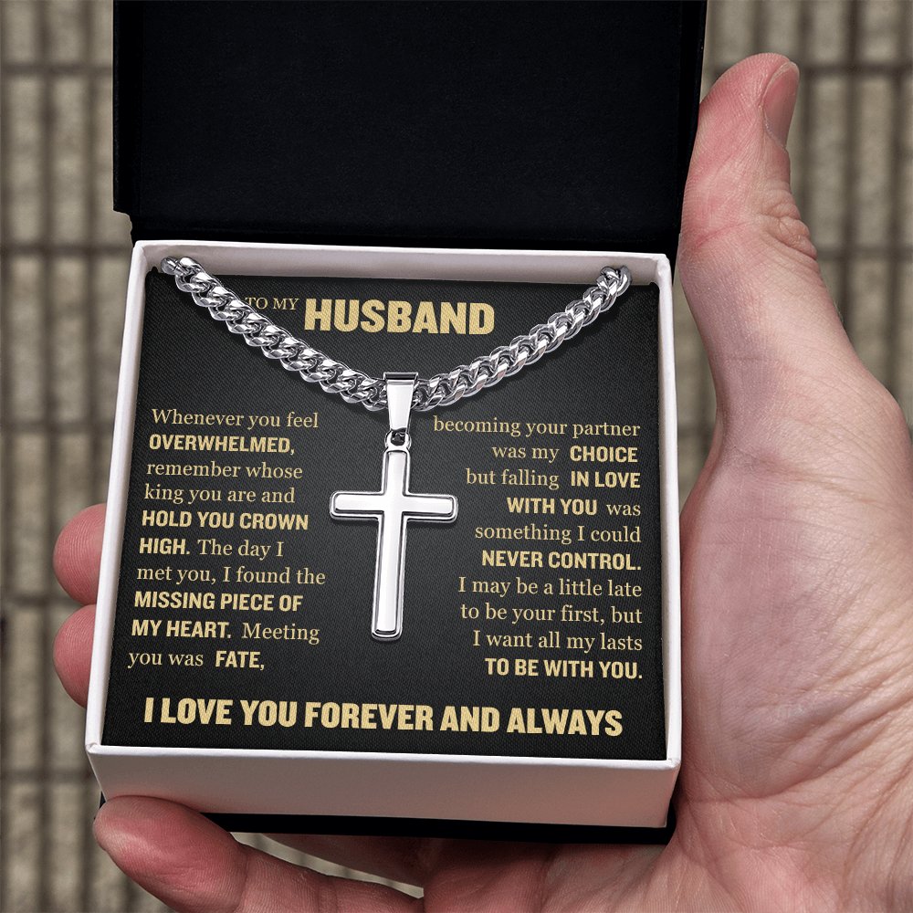 Cross Cuban Link Chain - To My Husband "I Found The Missing Piece of My Heart"