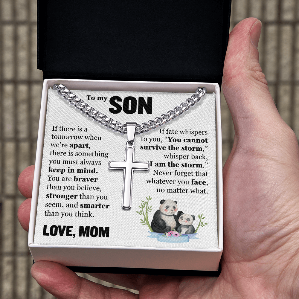 Cross Cuban Link Chain - To My Son "You Are Braver Than You Believe"