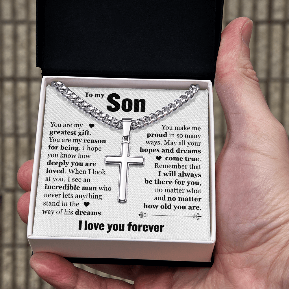 Cross Cuban Link Chain - To My Son "You Are My Greatest Gift"