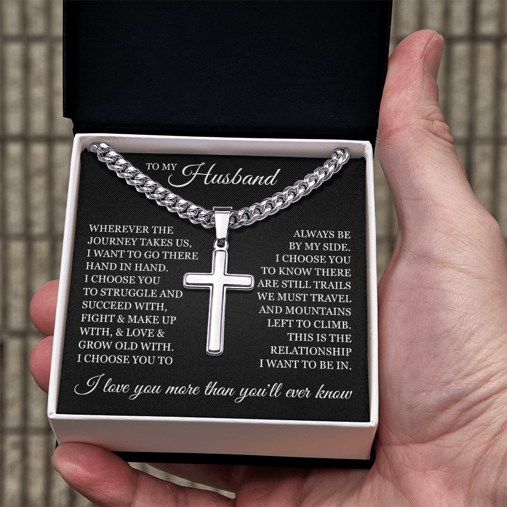Cross Cuban Link Chain - To My Husband "I Love You More Than You'll Ever Know"