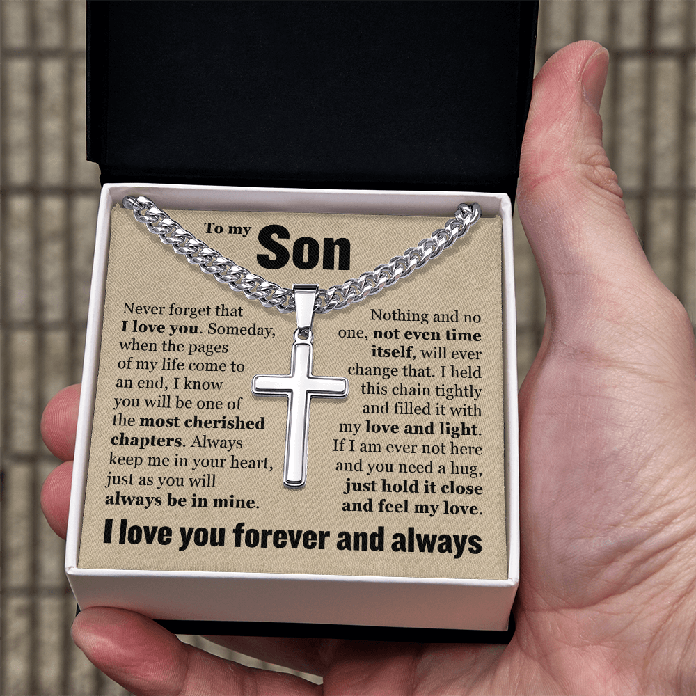 Cross Cuban Link Chain - To My Son "Always Keep Me In Your Heart"