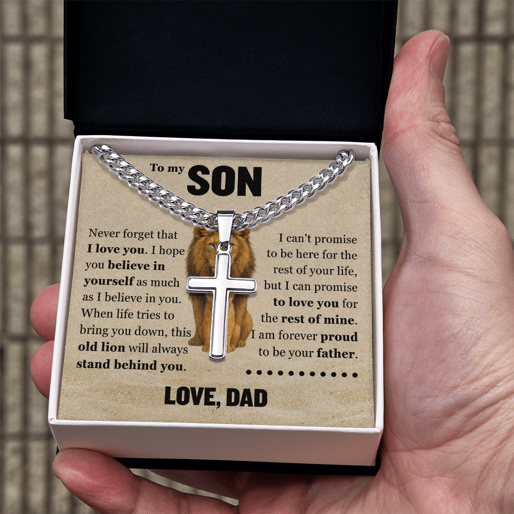 Cross Cuban Link Chain - To My Son "Never Forget That I Love You"