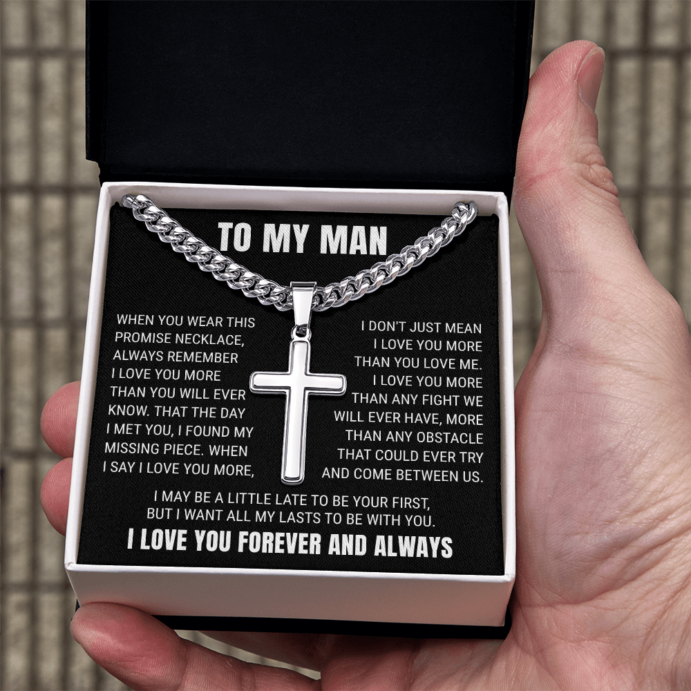 Cross Cuban Link Chain - To My Husband "I Love You More Than You Will Ever Know"