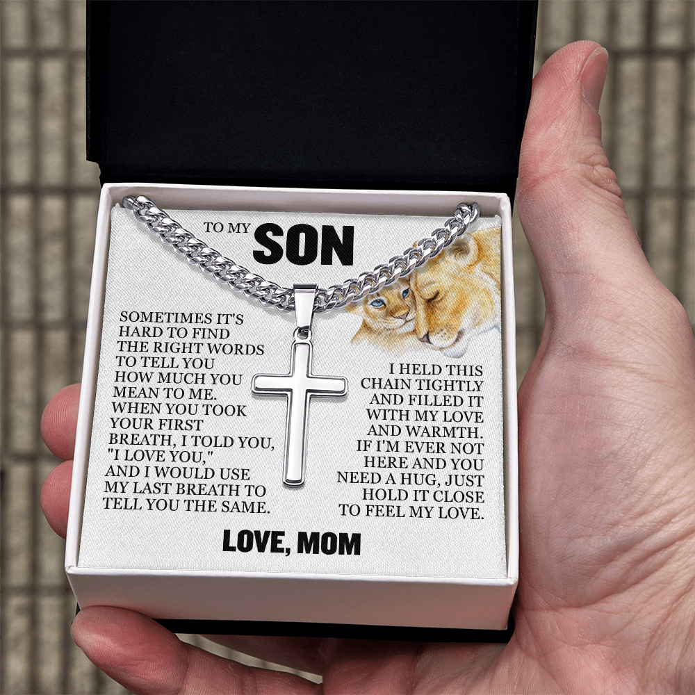 Cross Cuban Link Chain - To My Son "I Love You"