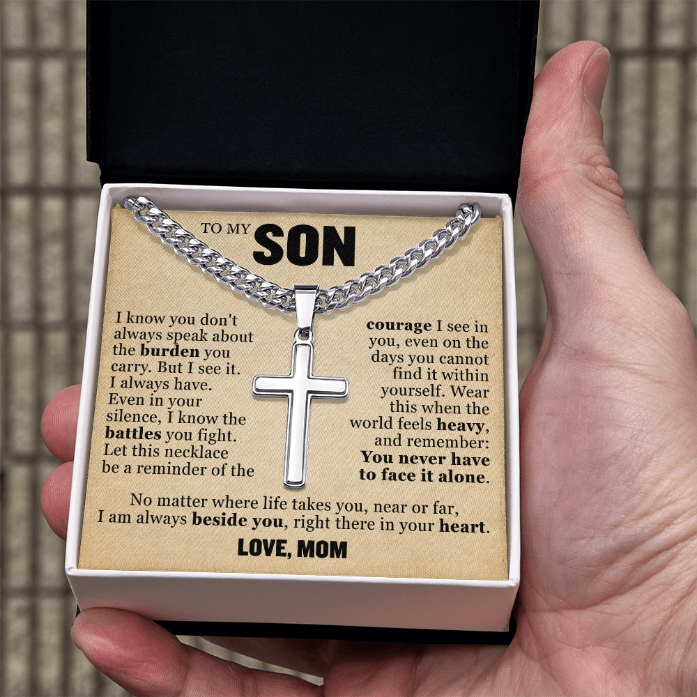 Cross Cuban Link Chain - To My Son "I Know The Battles You Fight"