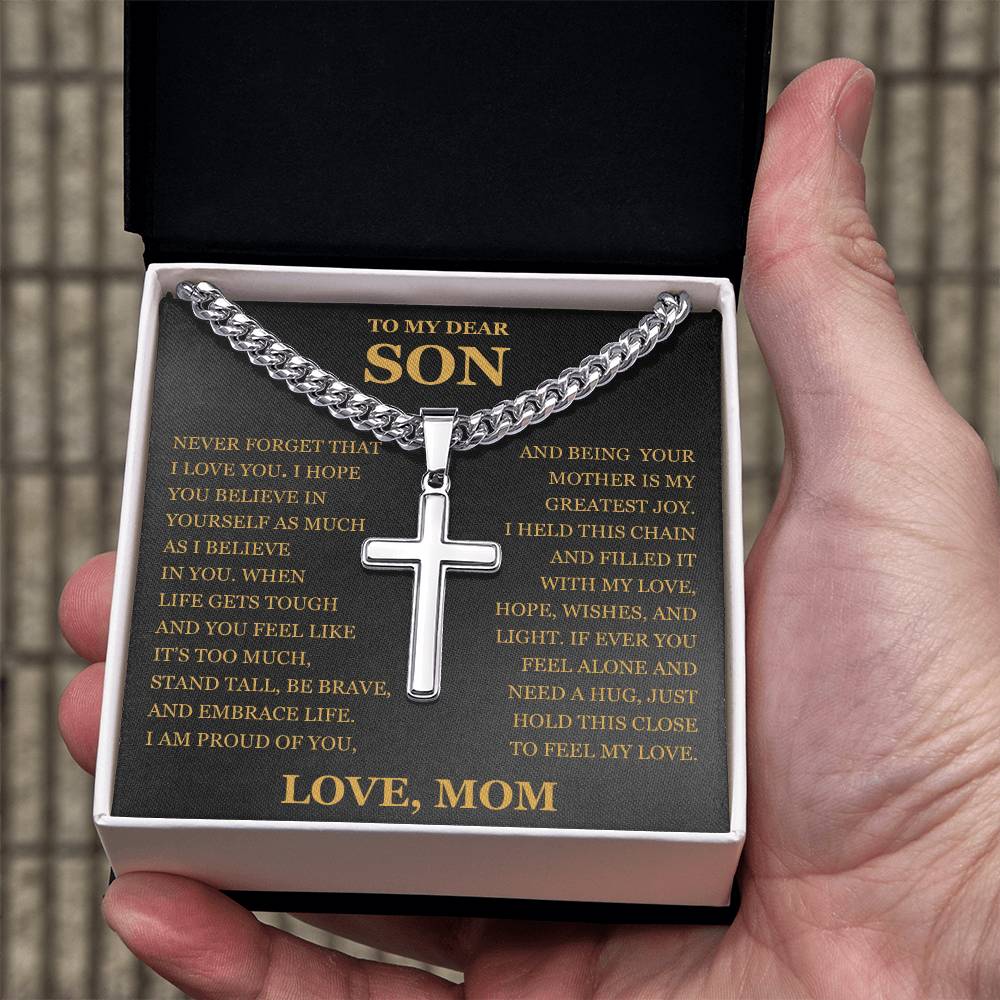 To My Son - Artisan Cross with Cuban Link Chain