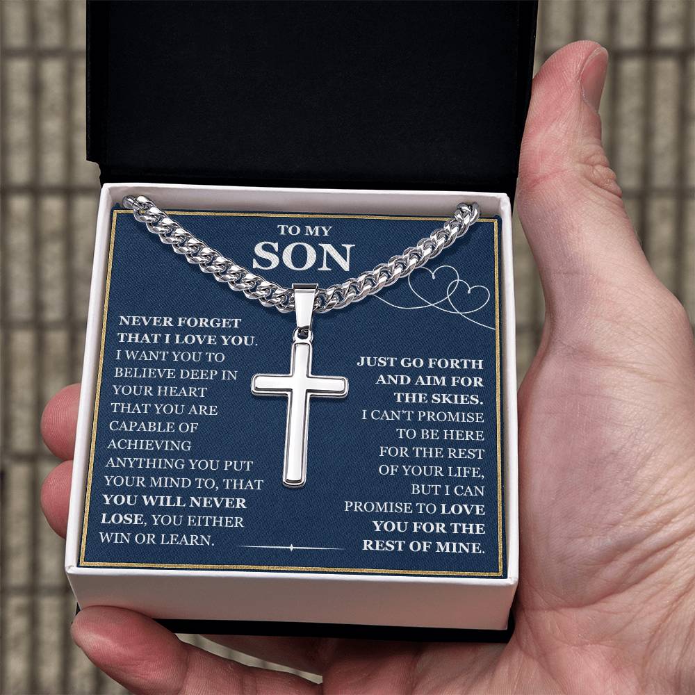 To My Son - Artisan Cross with Cuban Link Chain