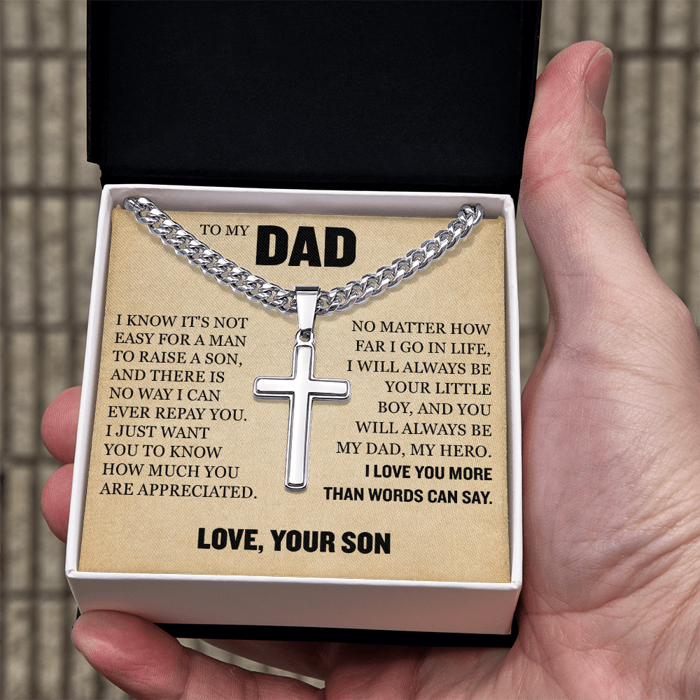 Cross Cuban Link Chain - To My Dad "I Love You More Than Words Can Say"