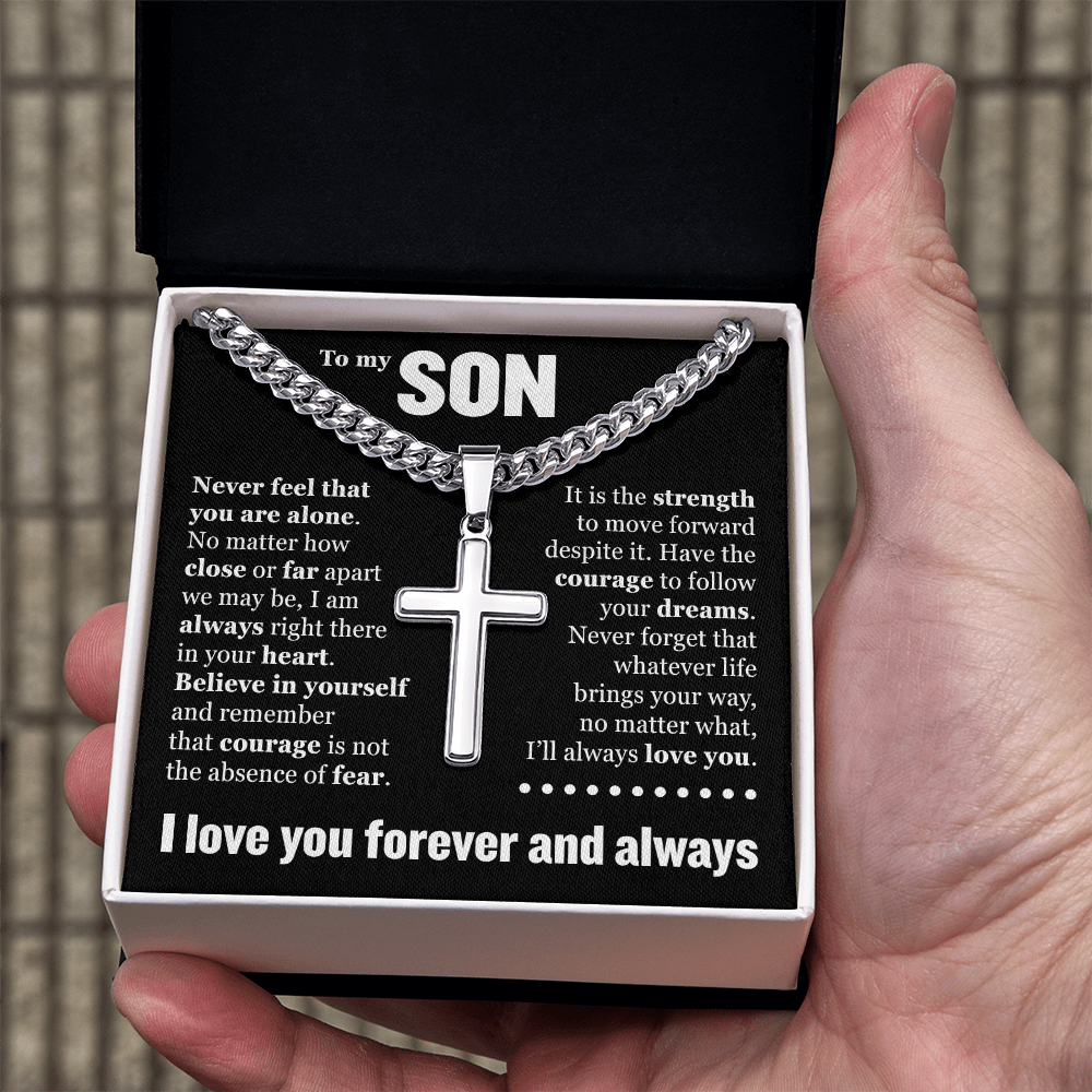 Cross Cuban Link Chain - To My Son "Never Feel That You Are Alone"