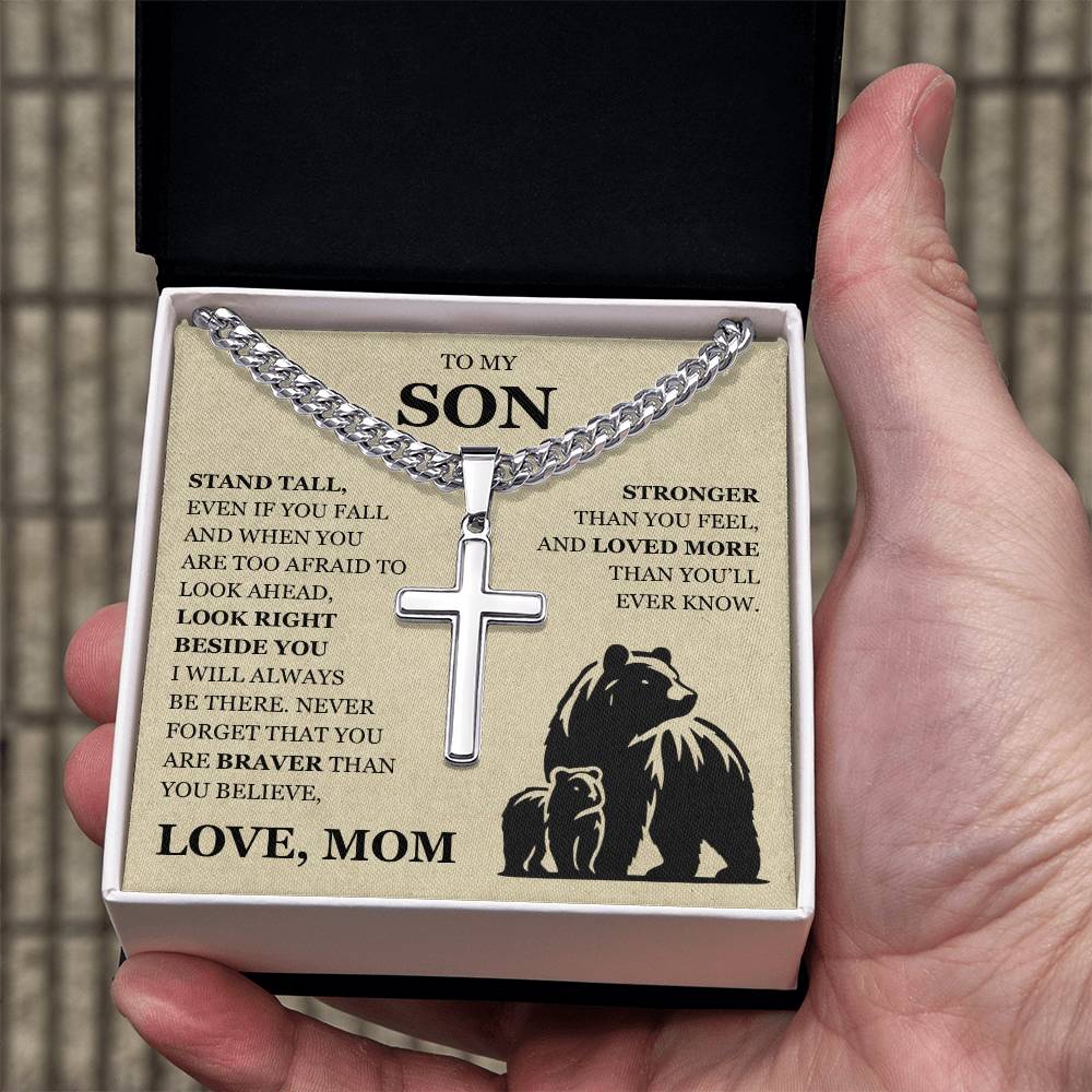 To My Son - Artisan Cross with Cuban Link Chain