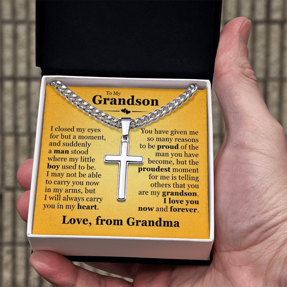 Cross Cuban Link Chain - To My Grandson "I Will Always Carry You In My Heart"