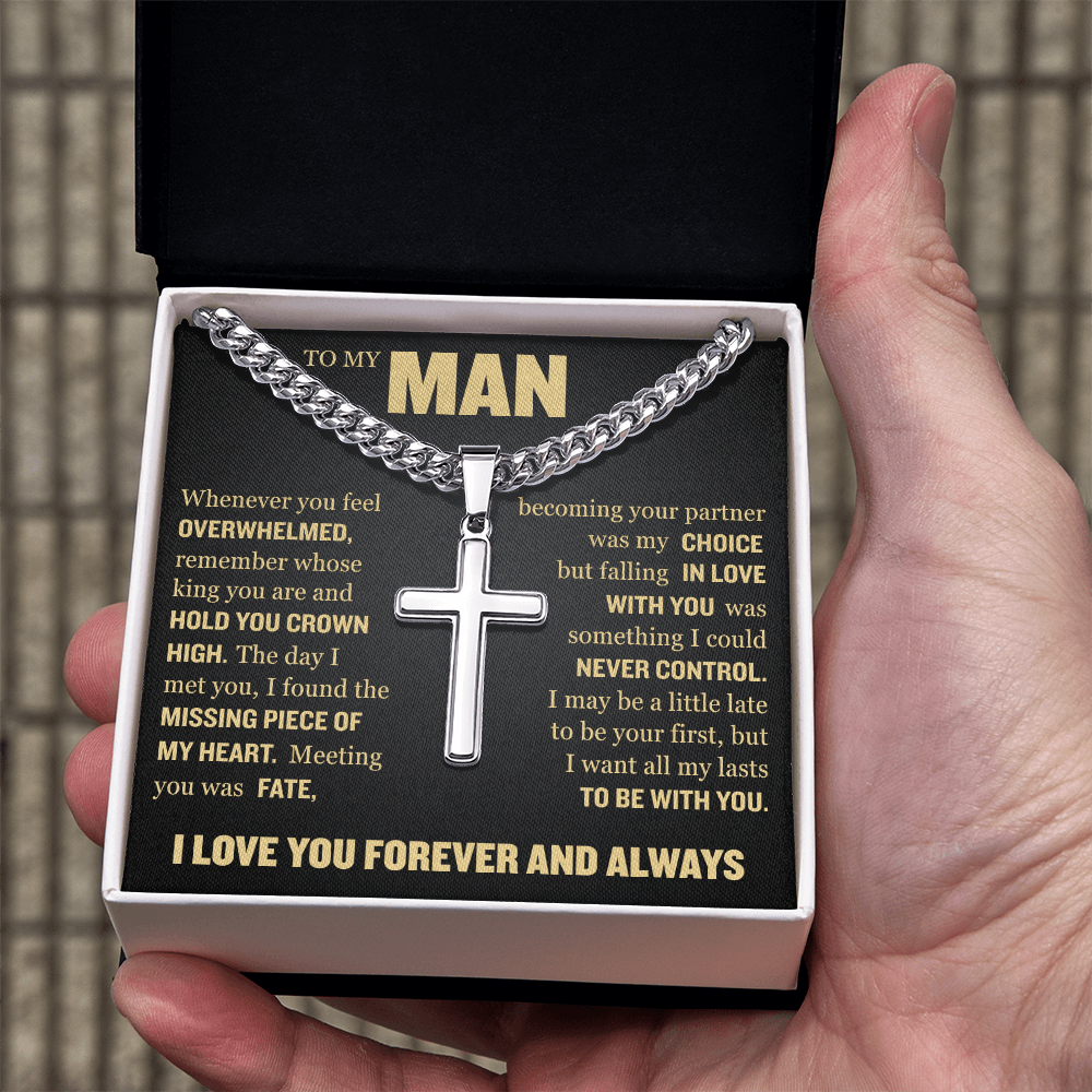 Cross Cuban Link Chain - To My Man "I Found The Missing Piece of My Heart"