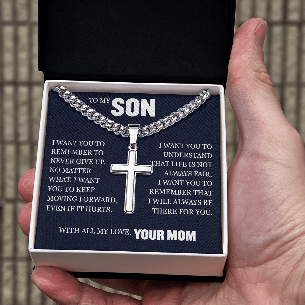 Cross Cuban Link Chain - To My Son "I Will Always Be There For You"