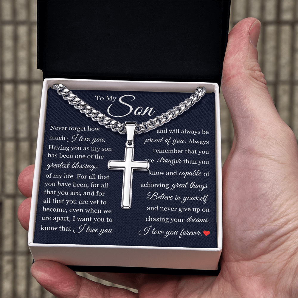 Cross Cuban Link Chain - To My Son "Believe In Yourself"