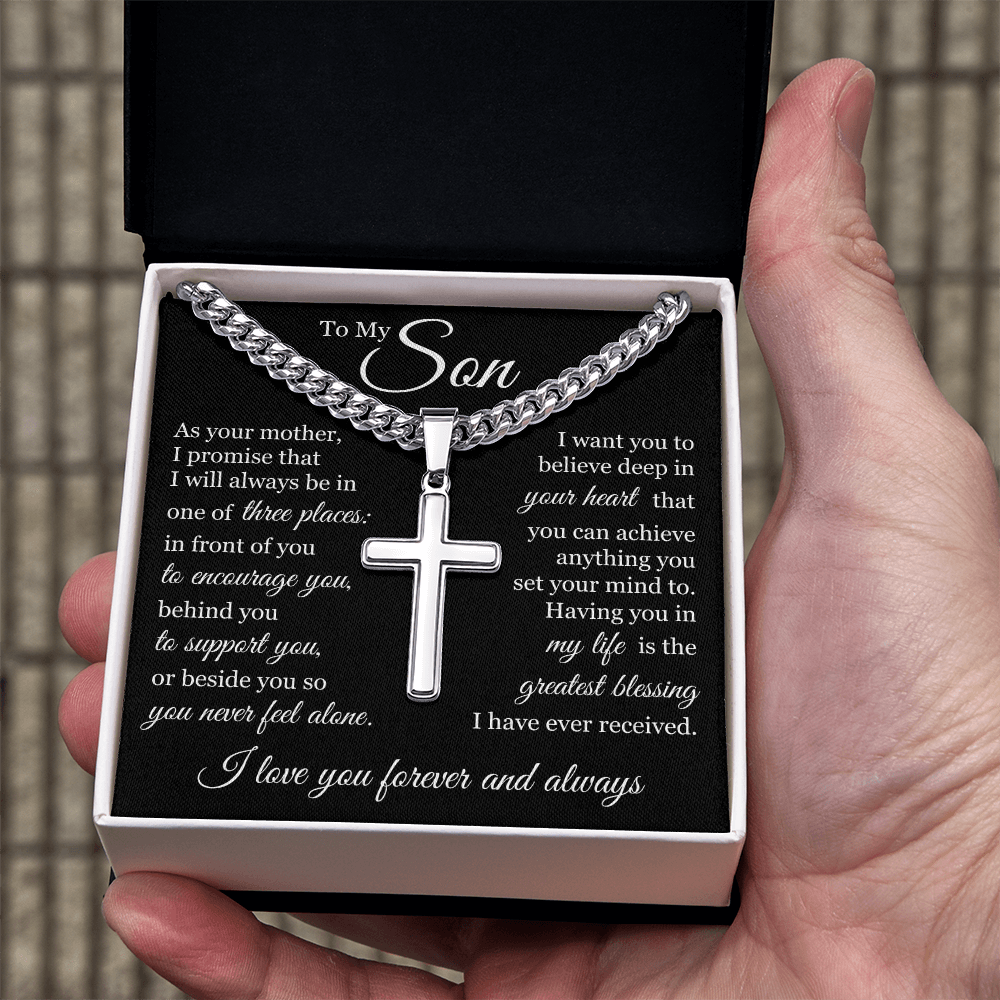 Cross Cuban Link Chain - To My Son "I Love You Forever and Always"