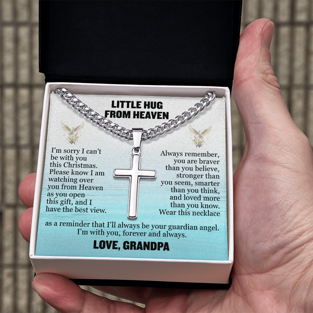 Cross Cuban Link Chain - Little Hug From Heaven From Grandpa