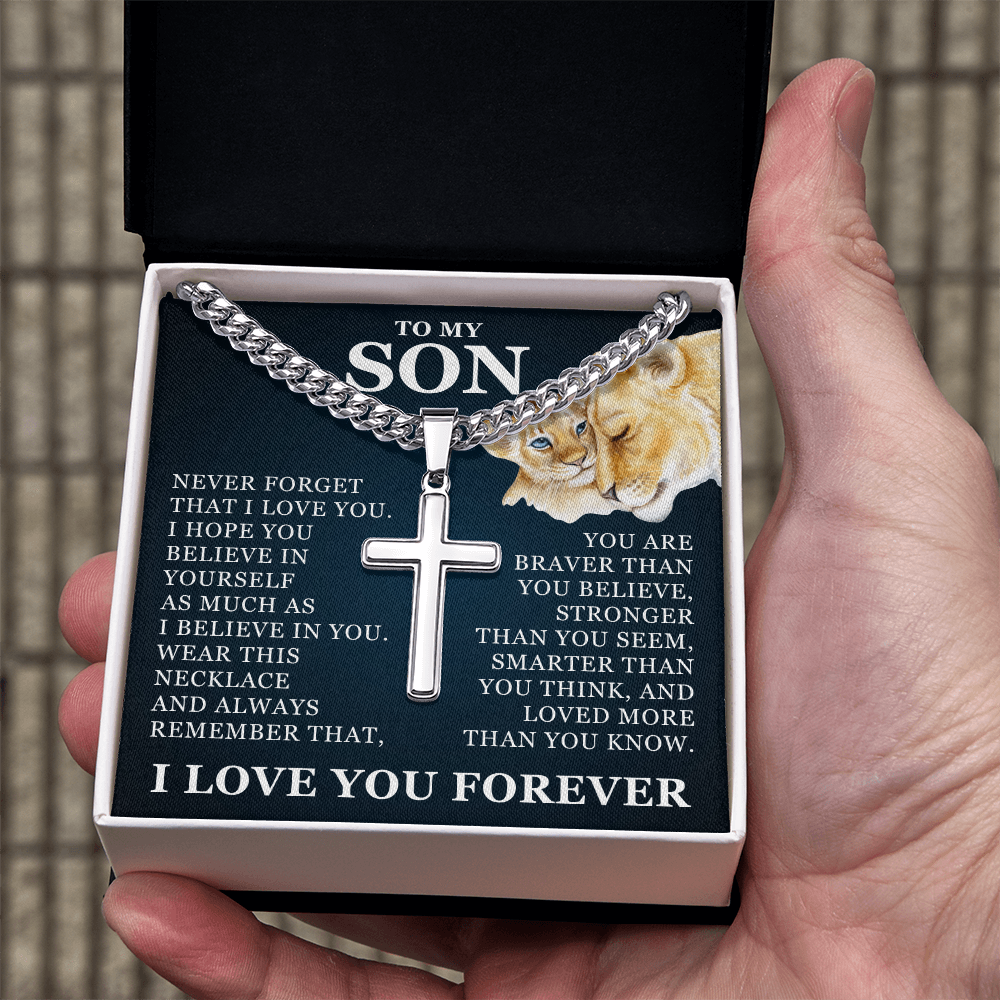 Artisan Cross with Cuban Link Chain - To My Son "I Believe In You"