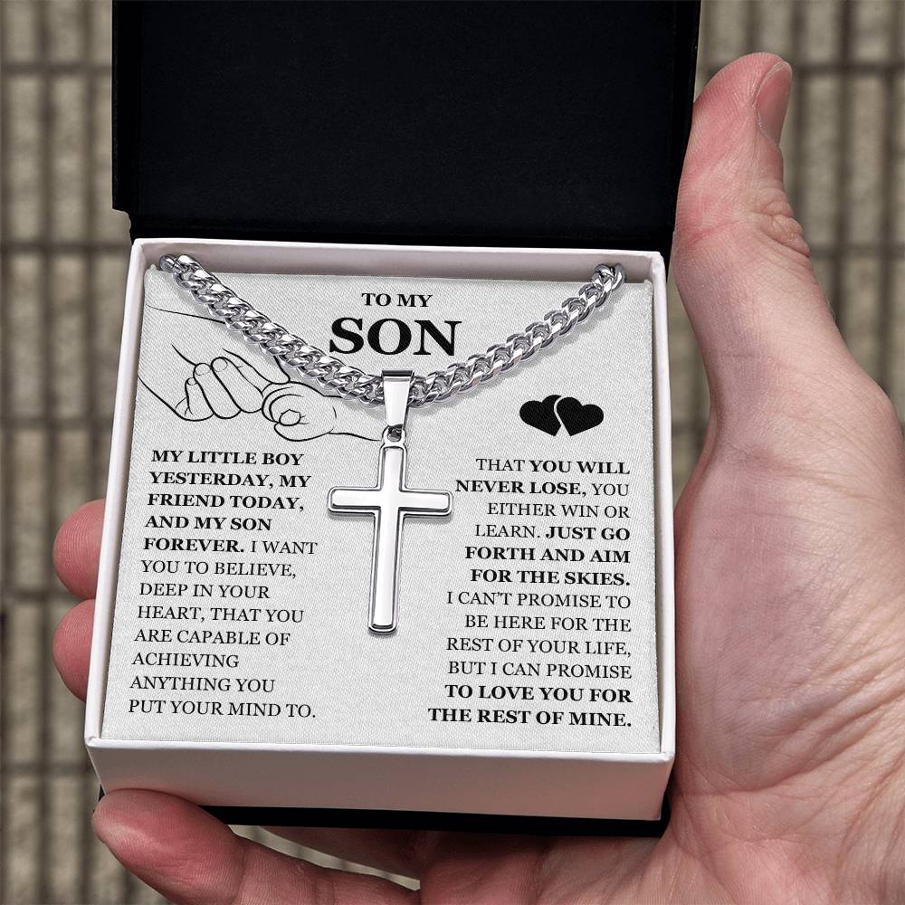 To My Son - Artisan Cross with Cuban Link Chain