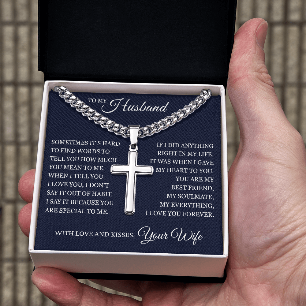 Cross Cuban Link Chain - To My Husband "I Love You Forever"