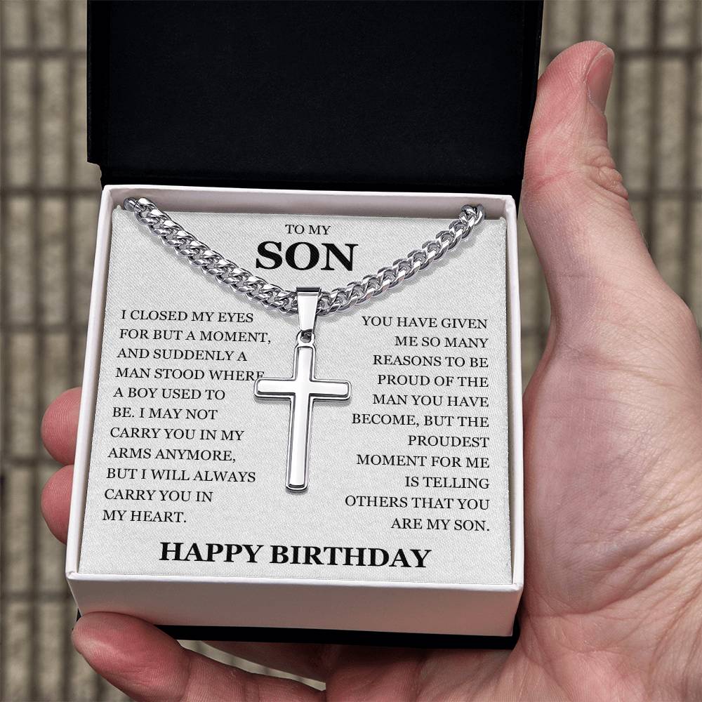 To My Son - Artisan Cross with Cuban Link Chain