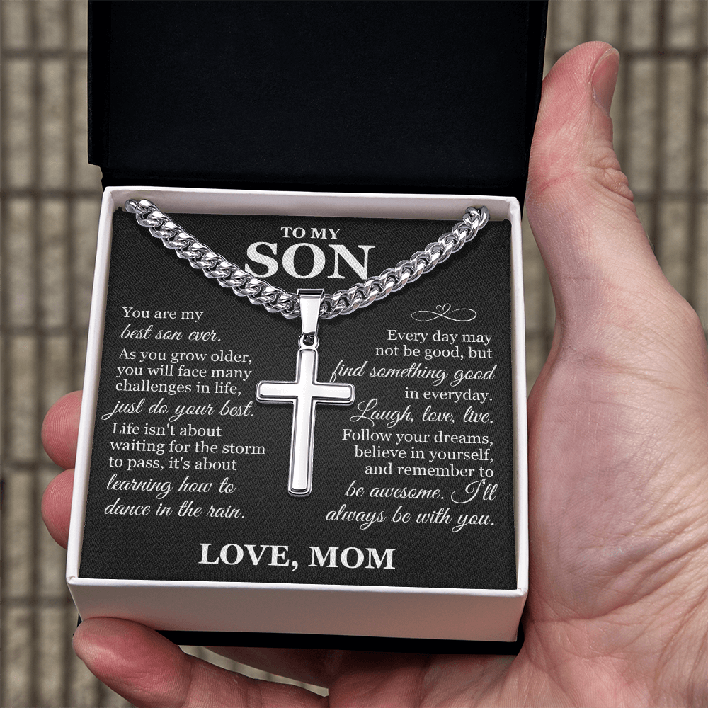 Artisan Cross with Cuban Link Chain - To My Son "Just Do Your Best"