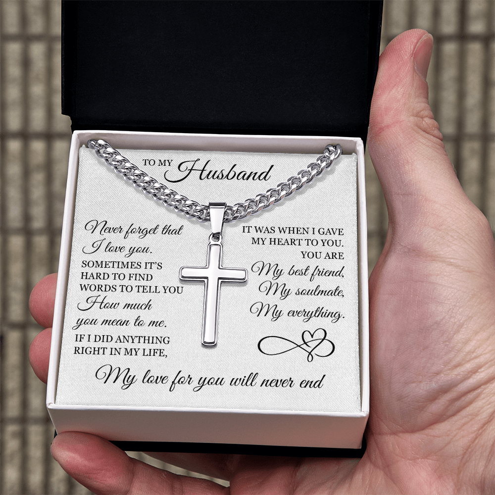 Cross Cuban Link Chain - To My Husband "My Love For You Will Never End"