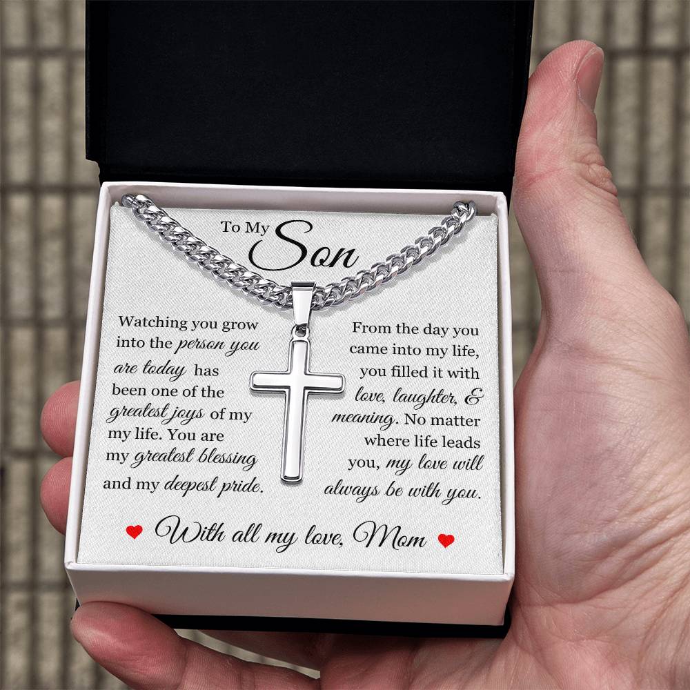 Cross Cuban Link Chain - To My Son "You Are My Greatest Blessing"