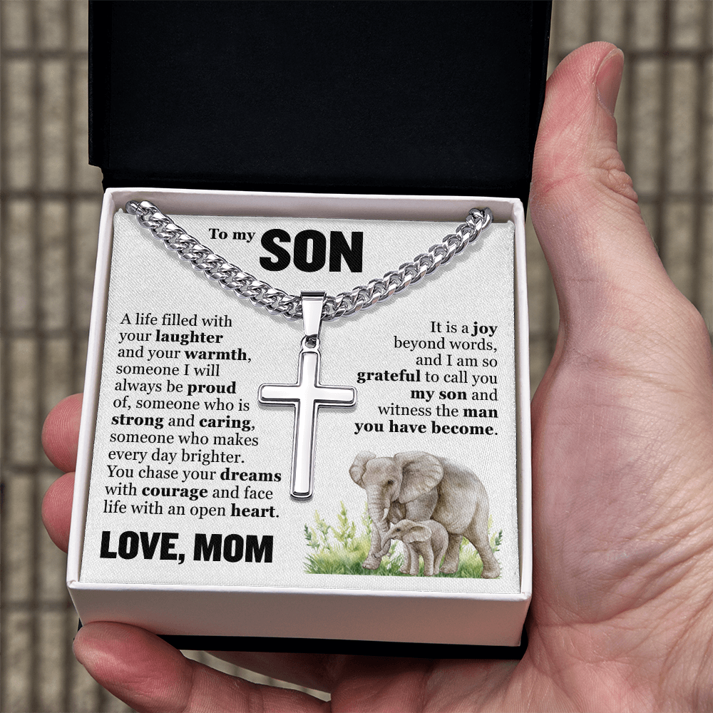 Cross Cuban Link Chain - To My Son "Chase Your Dreams With Courage"