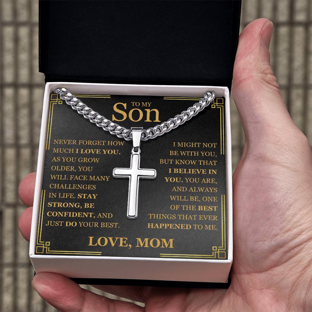 To My Son - Artisan Cross with Cuban Link Chain