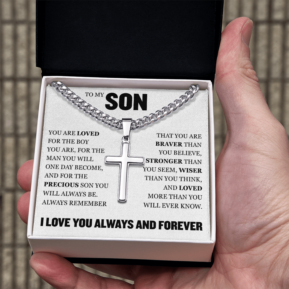 Cross Cuban Link Chain - To My Son "You Are Loved"