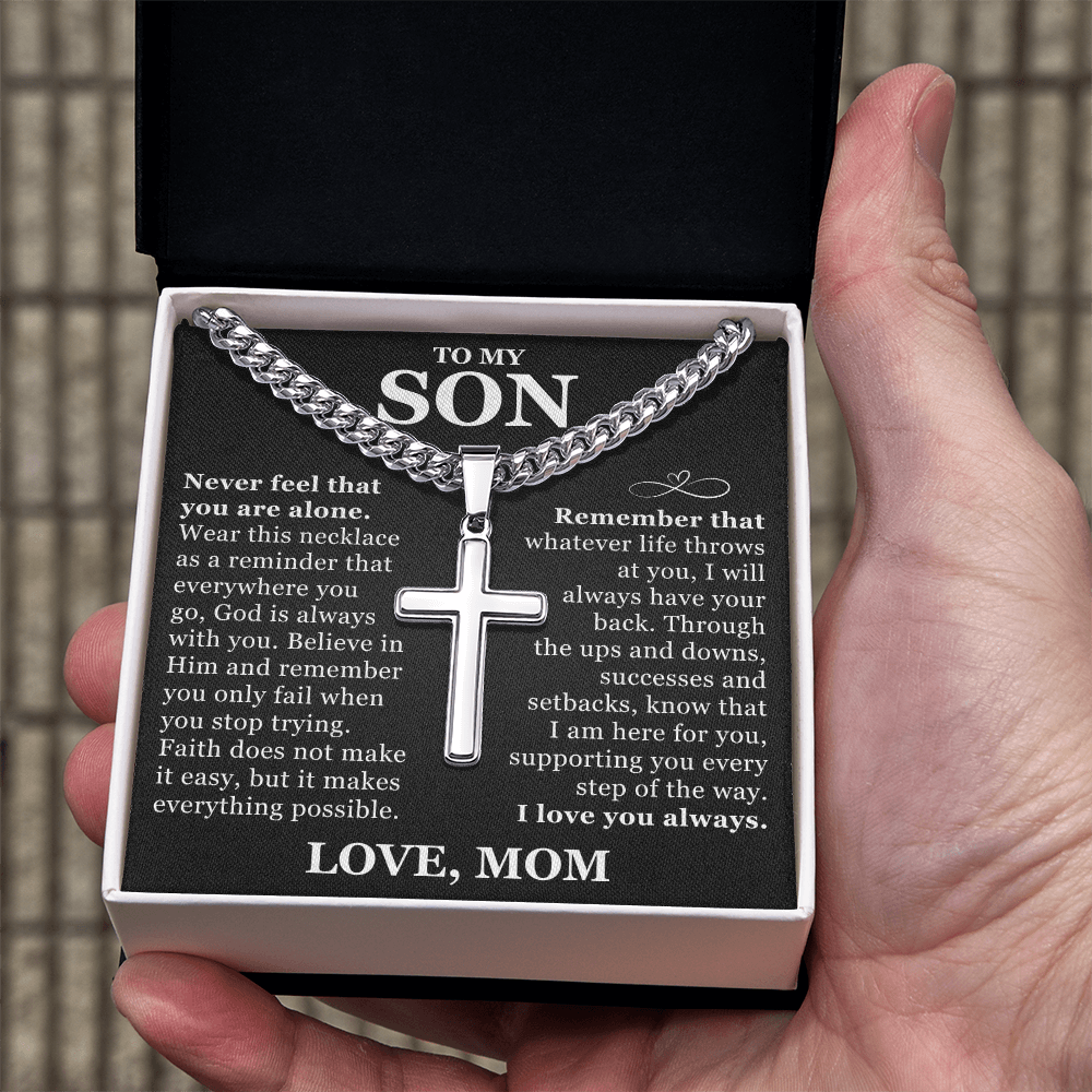 Artisan Cross with Cuban Link Chain - To My Son