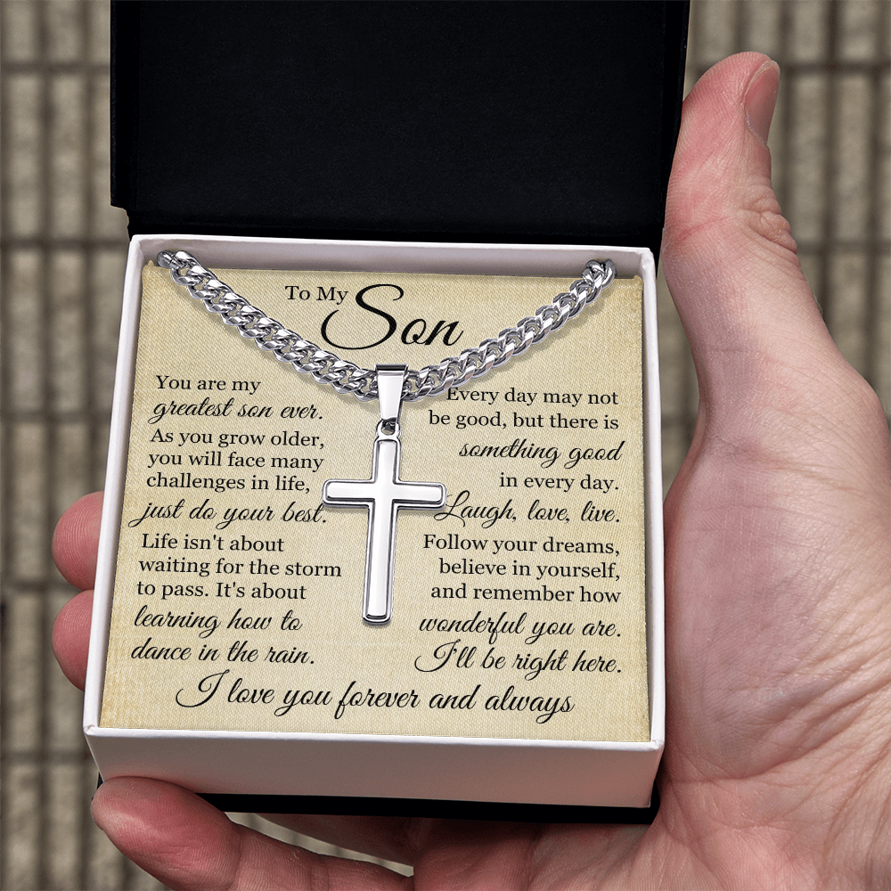 Cross Cuban Link Chain - To My Son "Just Do Your Best"