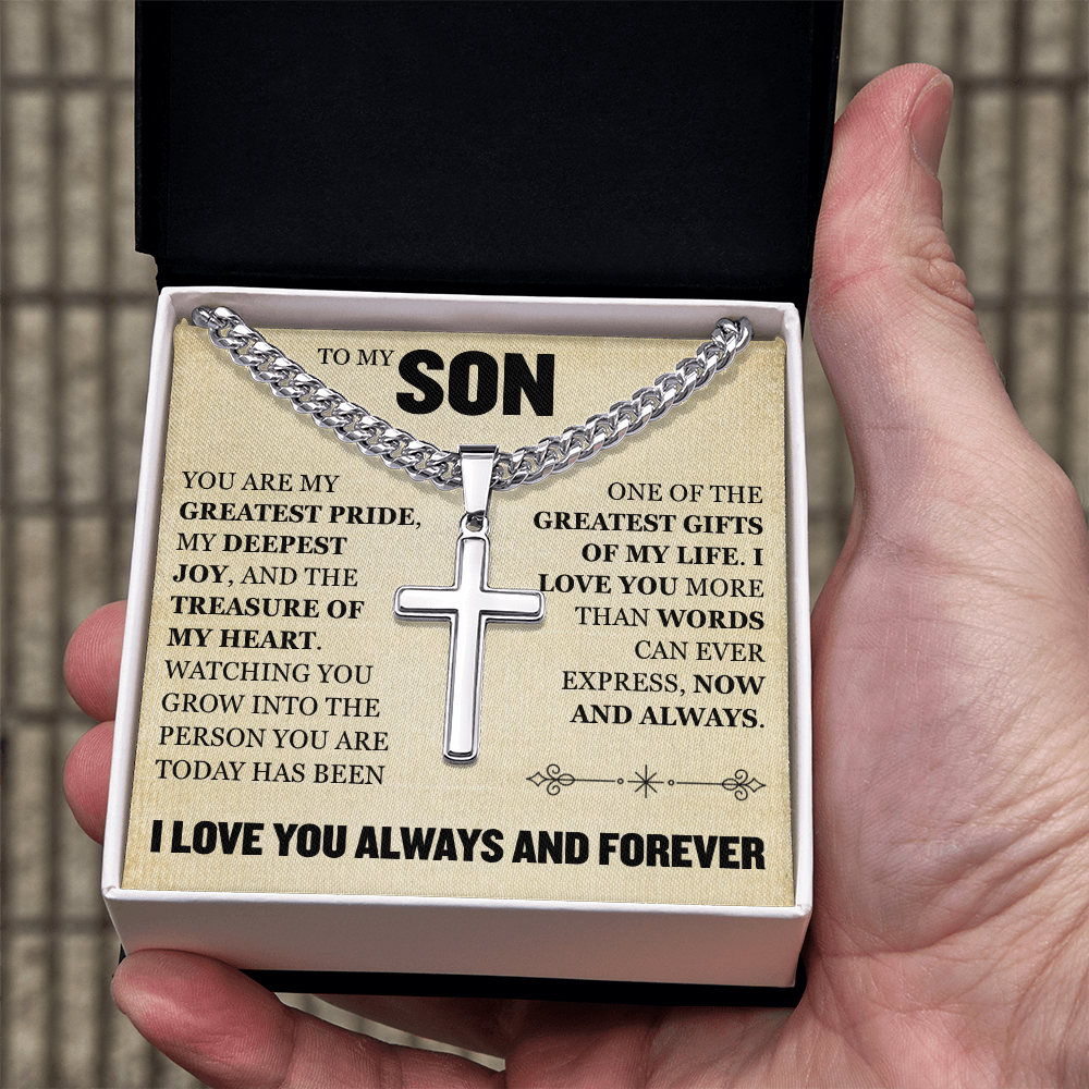 Cross Cuban Link Chain - To My Son "You Are My Greatest Pride"