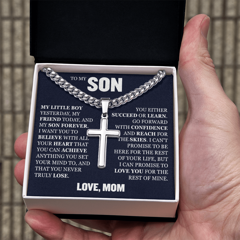 Cross Cuban Link Chain - To My Son "Reach For The Skies"