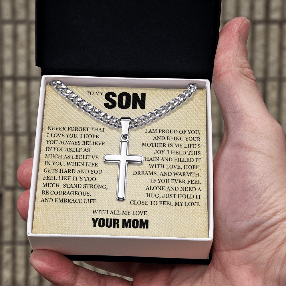 Cross Cuban Link Chain - To My Son "Always Believe in Yourself"