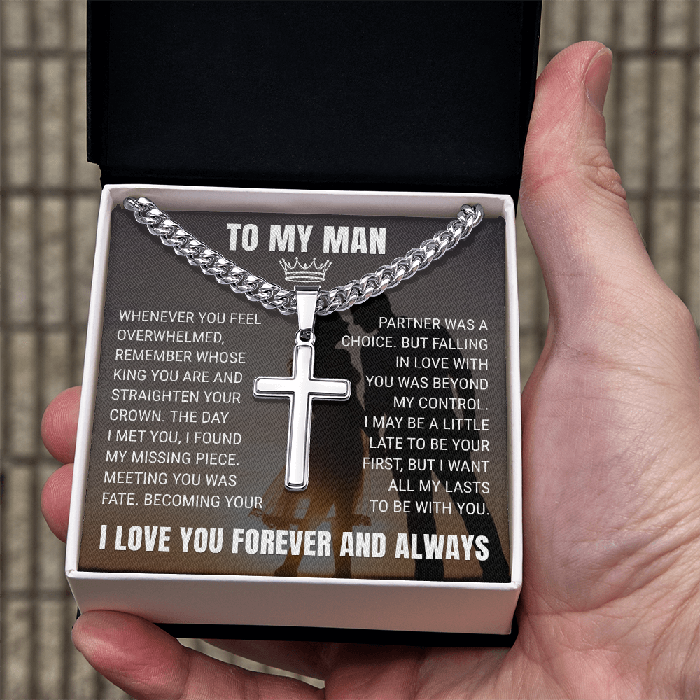 Cross Cuban Link Chain - To My Husband "Meeting You Was Fate"