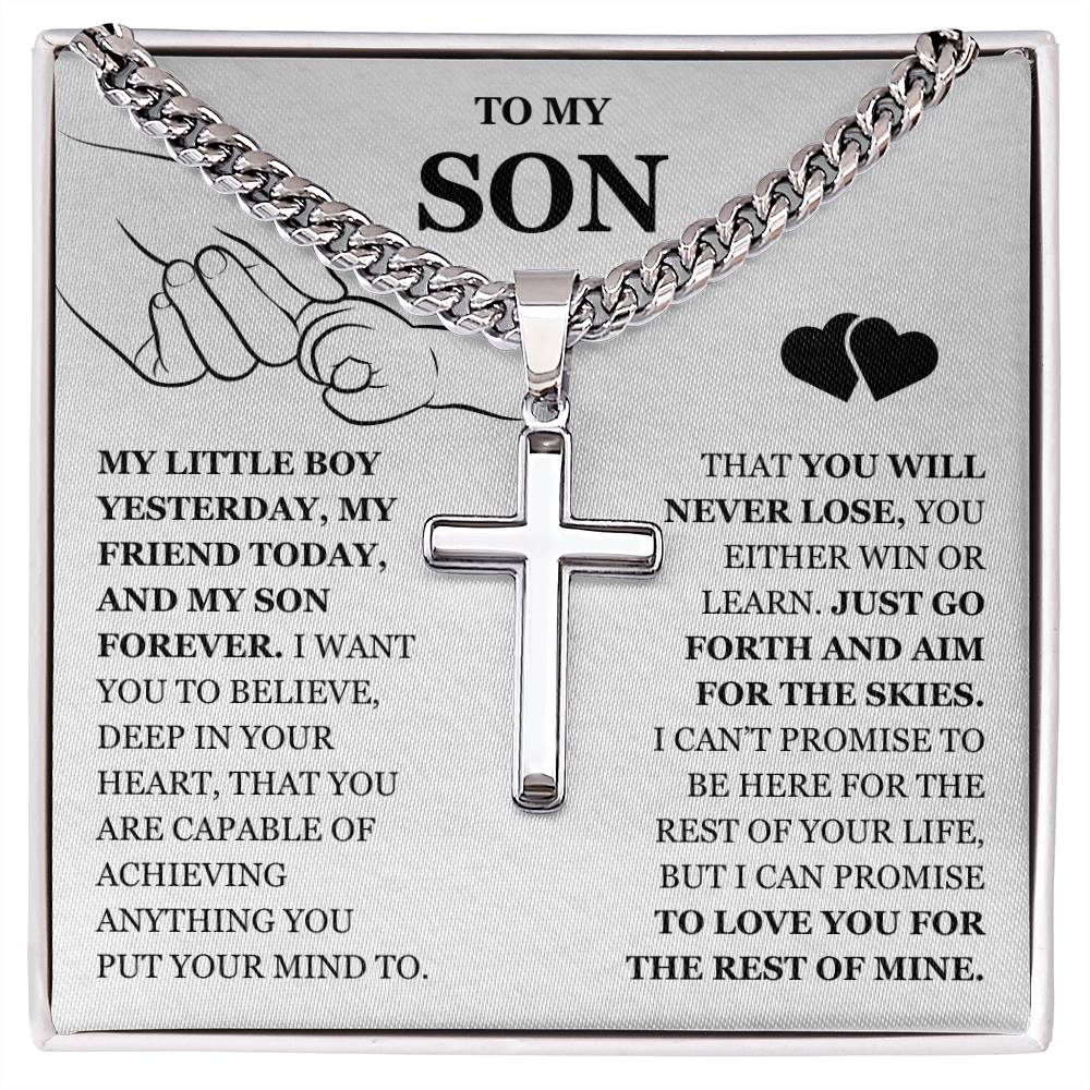 To My Son - Artisan Cross with Cuban Link Chain