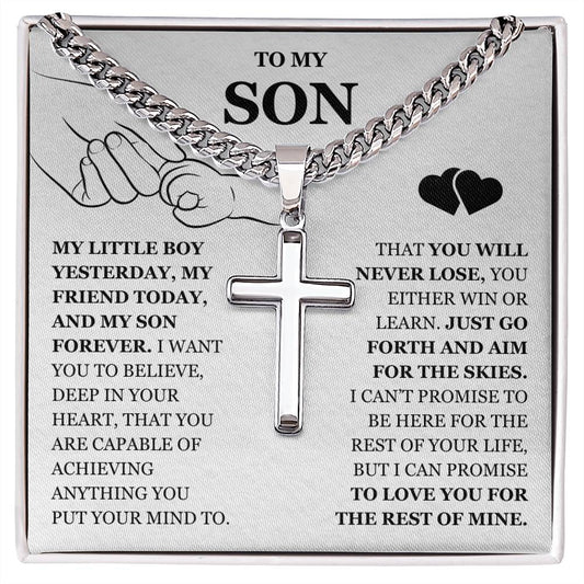 To My Son - Artisan Cross with Cuban Link Chain