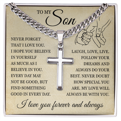 Cross Cuban Link Chain - To My Son "I Believe In You"
