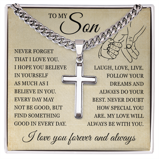 Cross Cuban Link Chain - To My Son "I Believe In You"