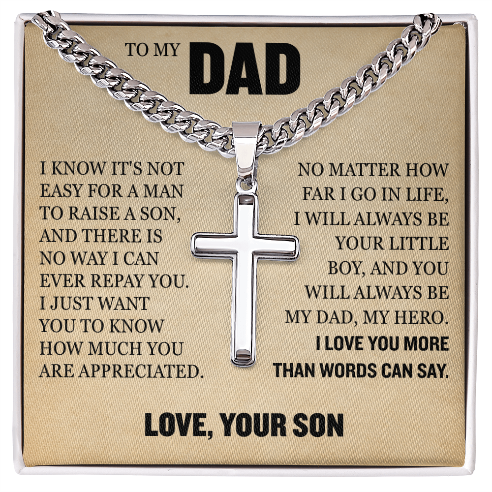 Cross Cuban Link Chain - To My Dad "I Love You More Than Words Can Say"