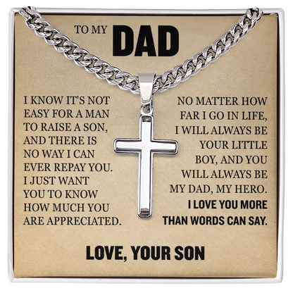 Cross Cuban Link Chain - To My Dad "I Love You More Than Words Can Say"